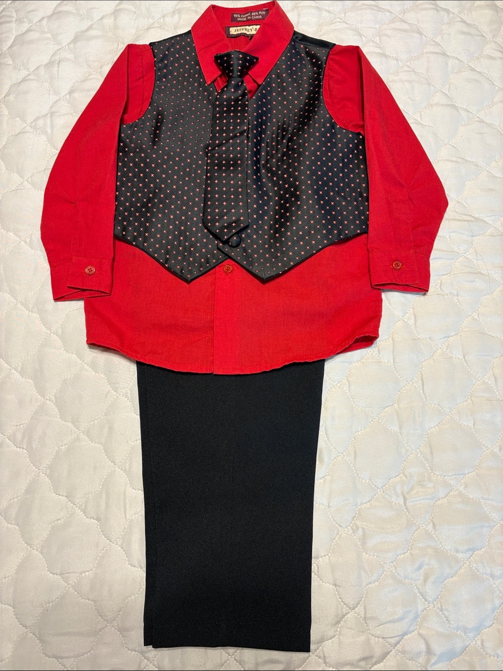 Toddler Red Dress Shirt and Black Vest Matching Set with Tie